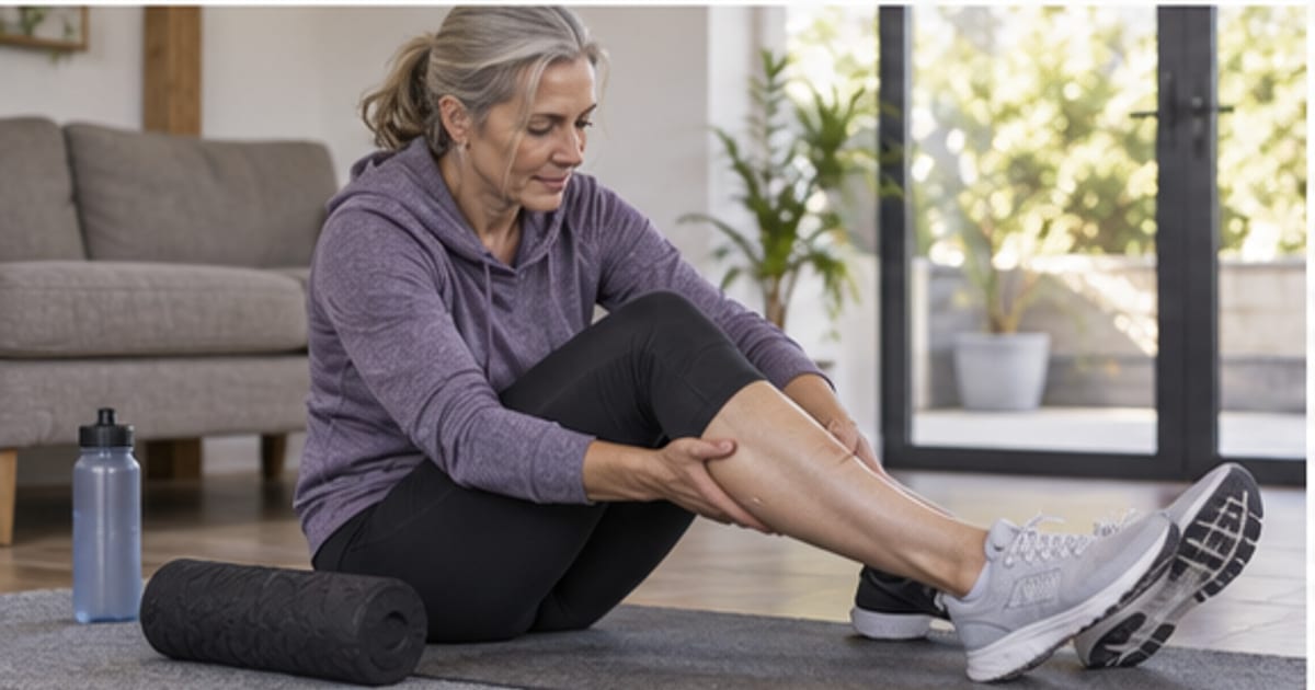 Persona estirando los cuádriceps tras una sesión de entrenamiento