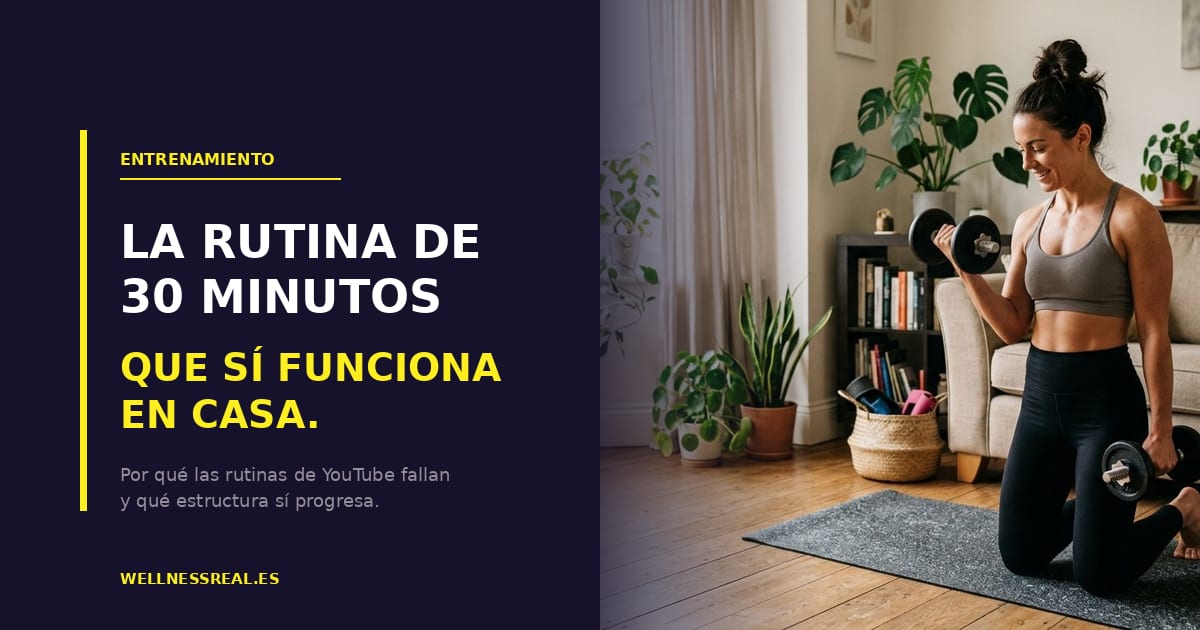 Mujer entrenando con mancuernas en el salón de casa con luz natural